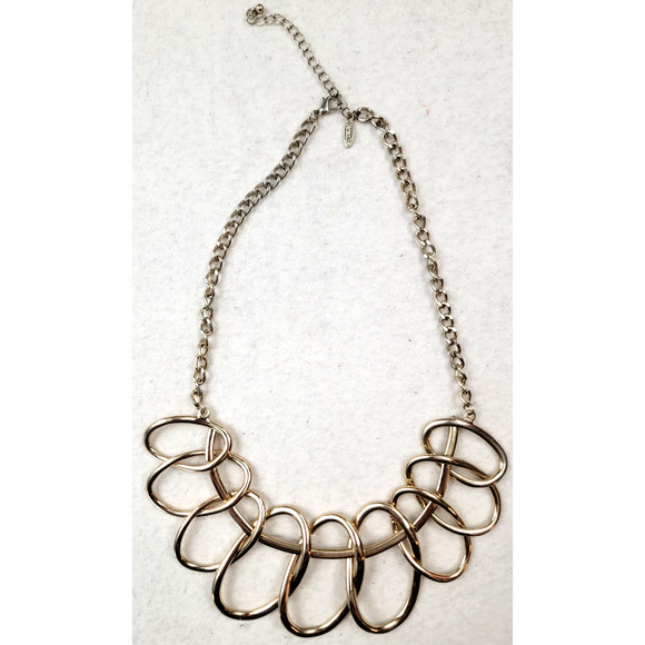 Natasha Gold Tone Statement Necklace Oversized Interlocking Loops Modern Chic - Picture 3 of 5